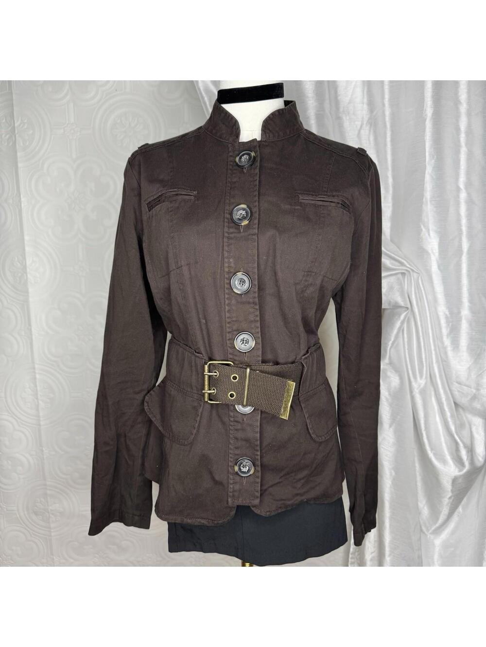 Military Jacket 8 Brown with Grommet Belt & Button Details